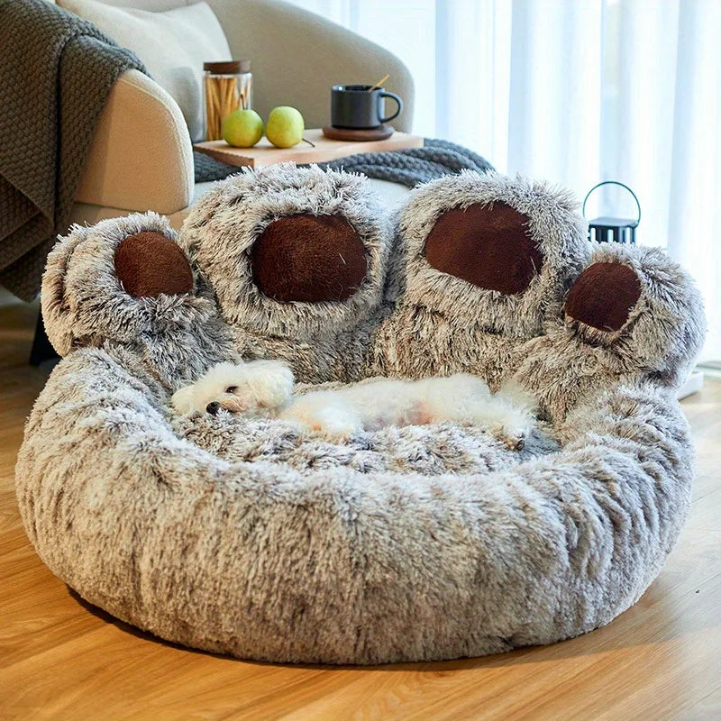 Dog Bed Cat Pet Sofa Cute Bear Paw Shape Cozy Fluffy Cushion