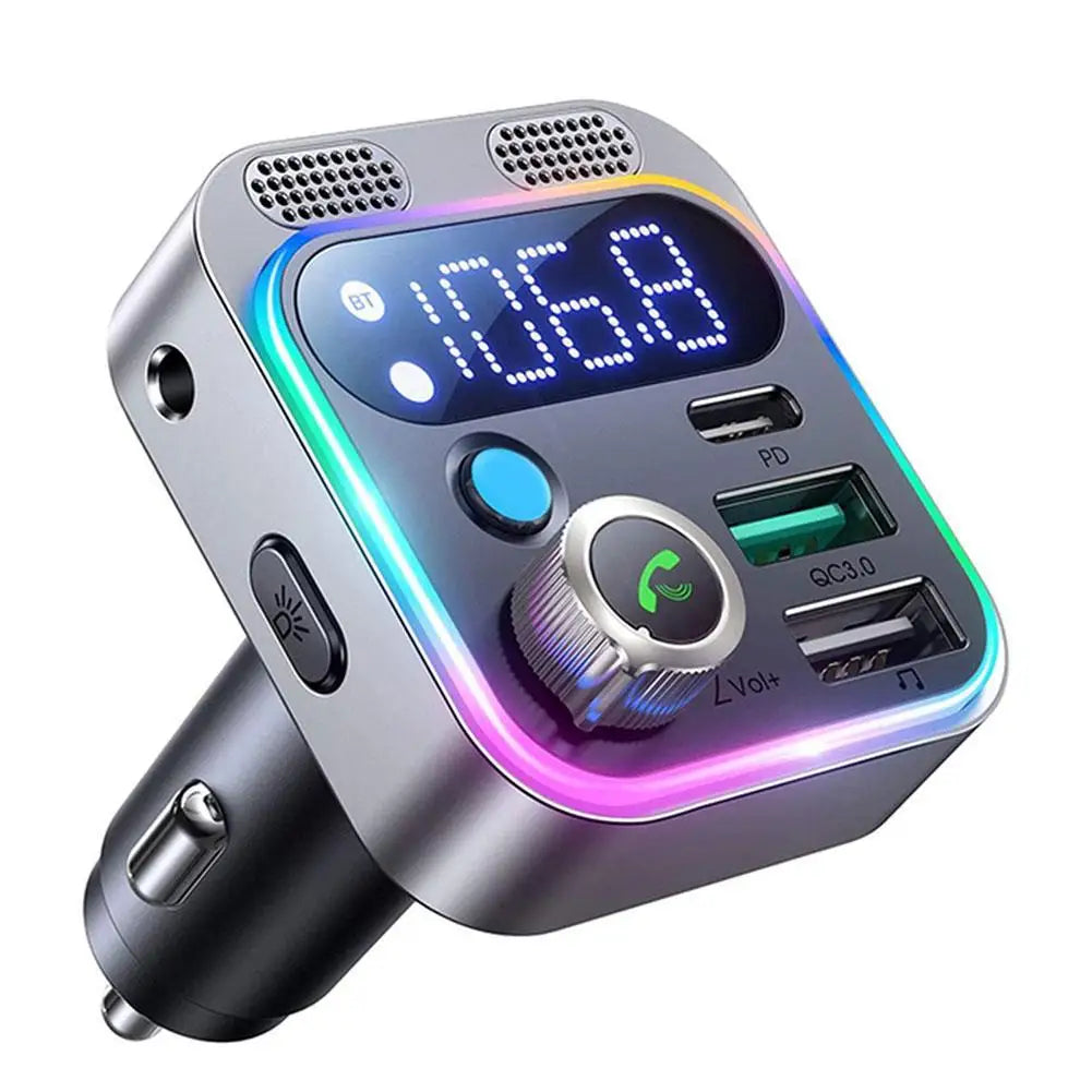 Car Adapter FM Transmitter with PD QC3.0 Charger and Dual Mics