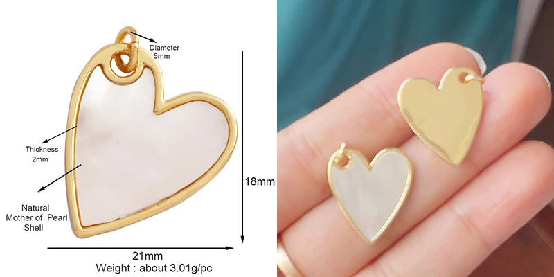 Classics Love Heart Star Zircon Focal Charm Pendant 18K Gold Plated Shell Pearl Jewelry