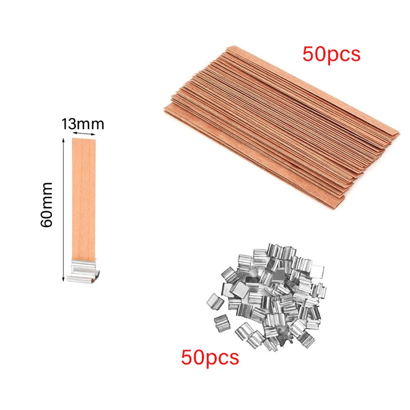 30/50pcs Wooden Candle Wick Set With Clip Base For DIY Candles