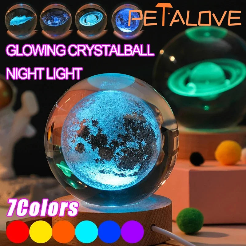Crystal Ball LED Night Light 3D Saturn Solar System Lamp