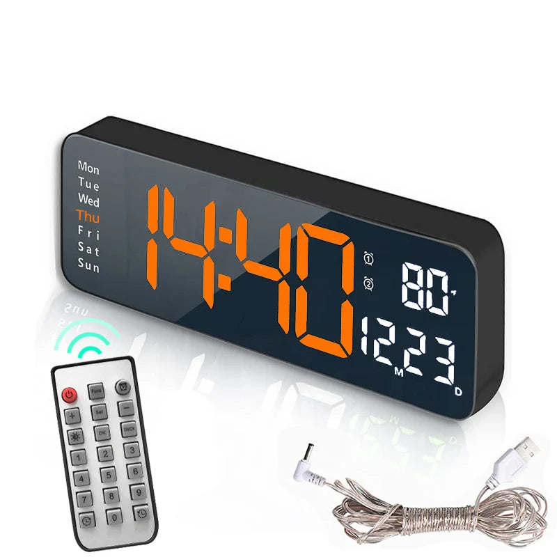 Smart Mute LED Electronic Wall Clock with Thermometer and Alarm
