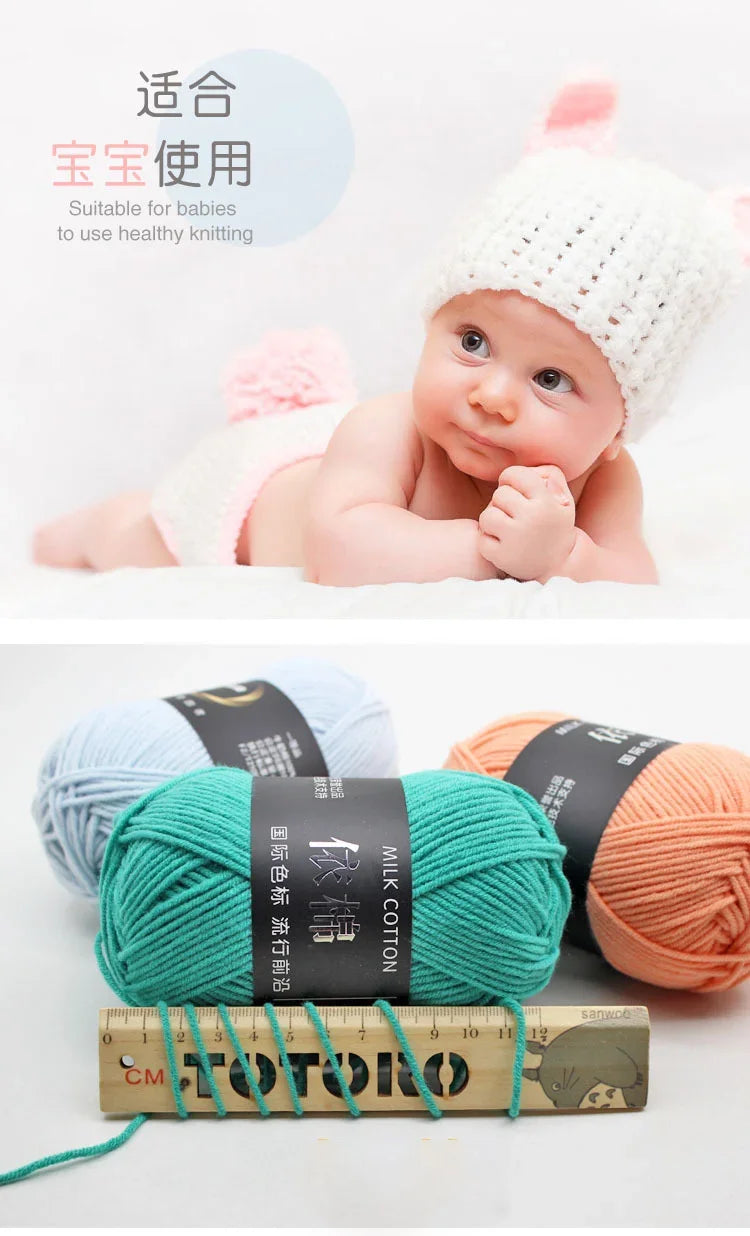 Likeecords 4-Strand Milk Cotton Yarn 60g Soft Baby Yarn for Knitting and Crochet