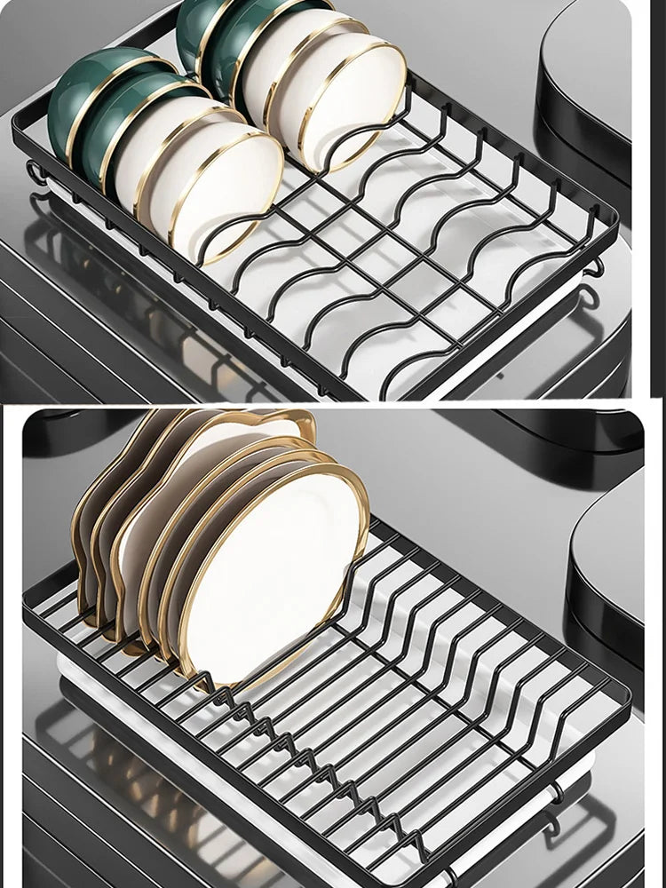 2-Tier Compact Dish Drying Rack Set with Drainboard Large Rust-Proof Dish Drainer and Utensil Holder for Efficient Kitchen Organization