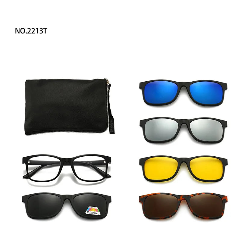6 In 1 Spectacle Frame Men Women with Clip On Polarized Sunglasses