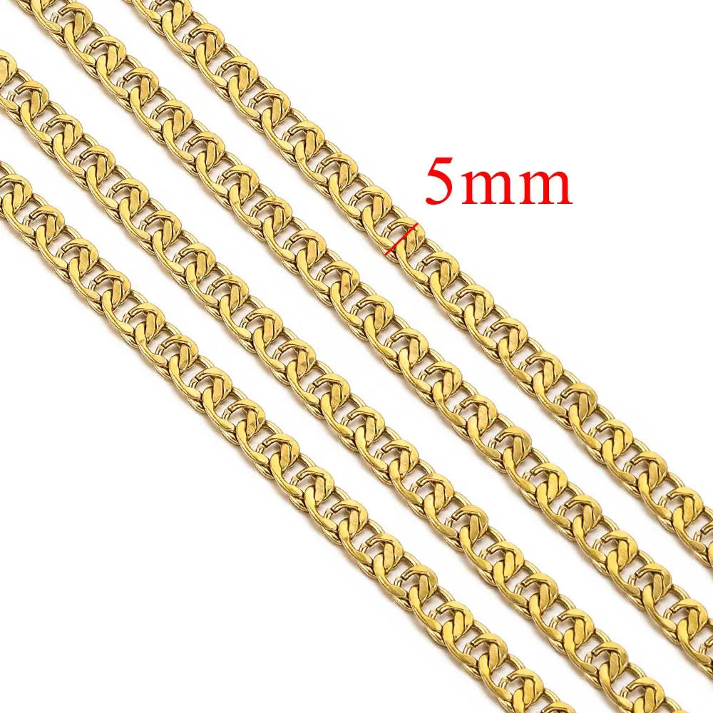 1 Meter Stainless Steel Chunky Hip Hop Gold Color Chains DIY Jewelry