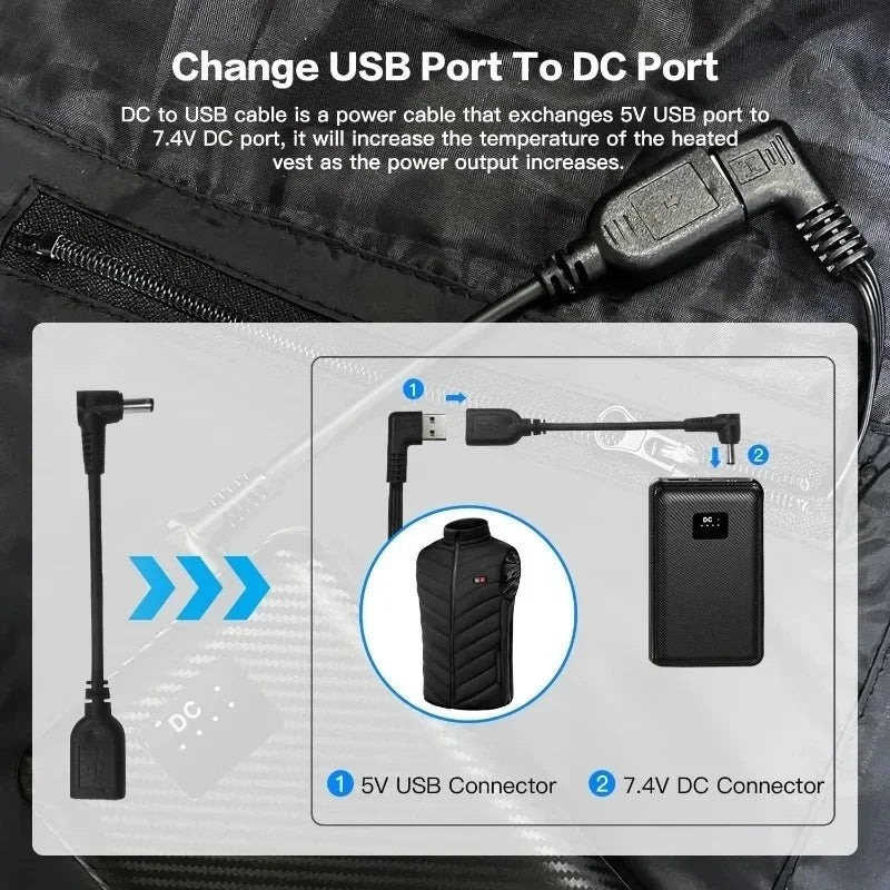 40000mAh Power Bank DC 7.4V Portable Charger for Heated Gear