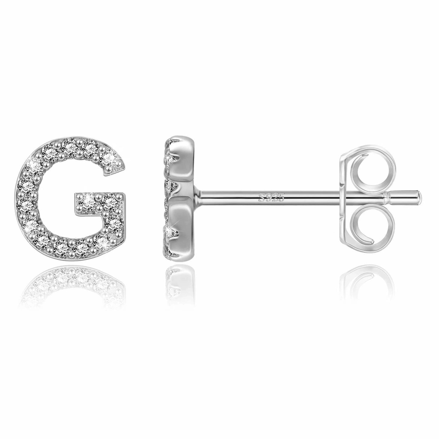 Simple Metal 925 Sterling Silver Letter Earrings with Zircon