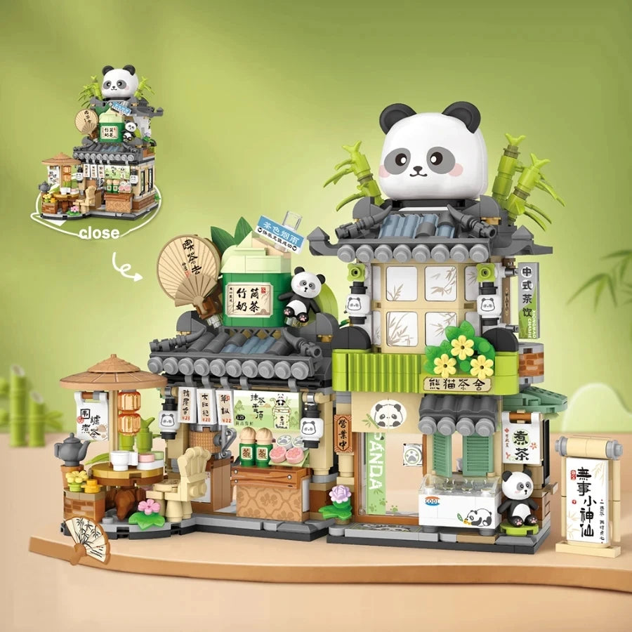 Street View Mini Building Blocks Gift Set – Izakaya Shaved Ice Shop, Takoyaki Shop, Coffee Shop and Panda Tea House
