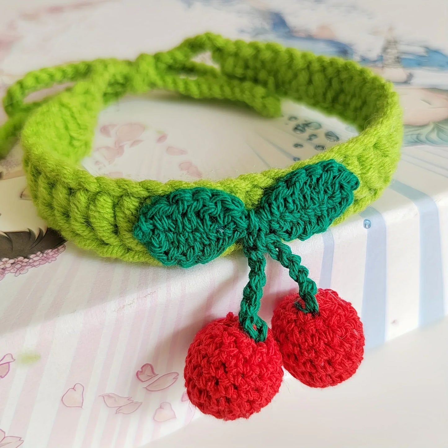 Pet Collar Handmade Knitted Cat Collar With Cherry Decor Cute Cat Necklace Cat Supplies ошейник для кошек para gatos accesorios