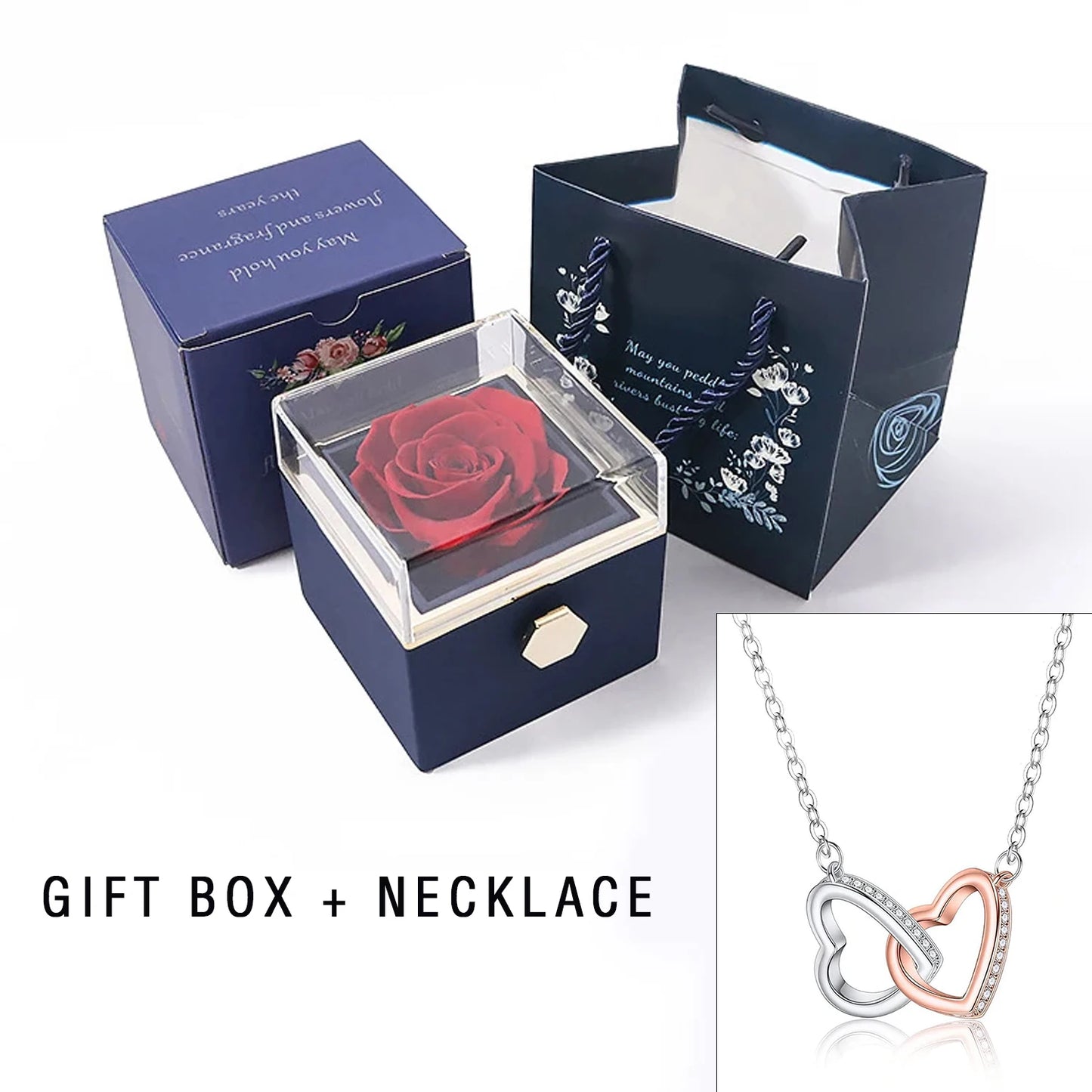 Eternal Rose Box With Heart Necklace For Mom Mother's Day Gift