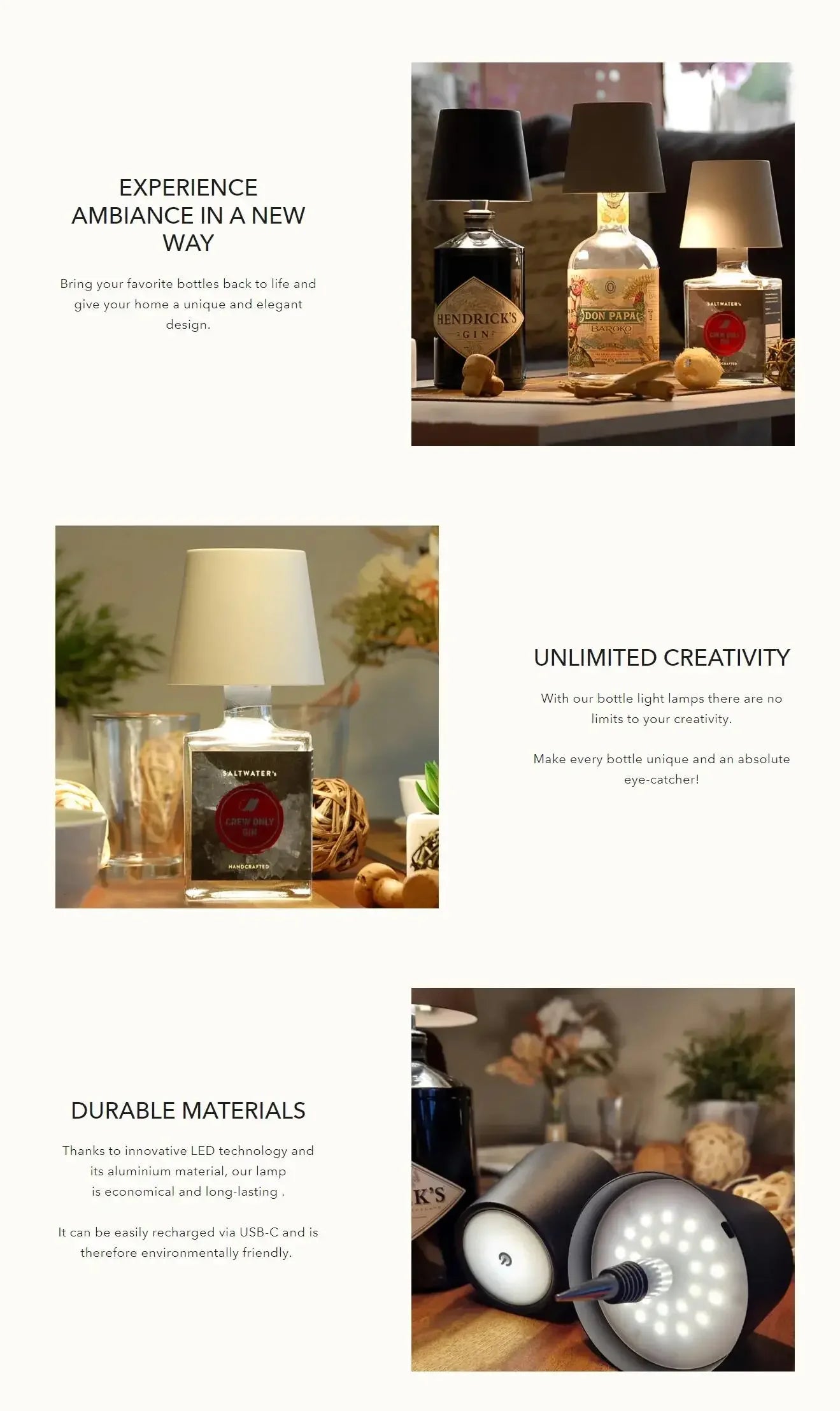 Wireless Bottle Table Lamp with Touch Control Three Color Options and Stepless Dimming for Home and Bar Ambiance