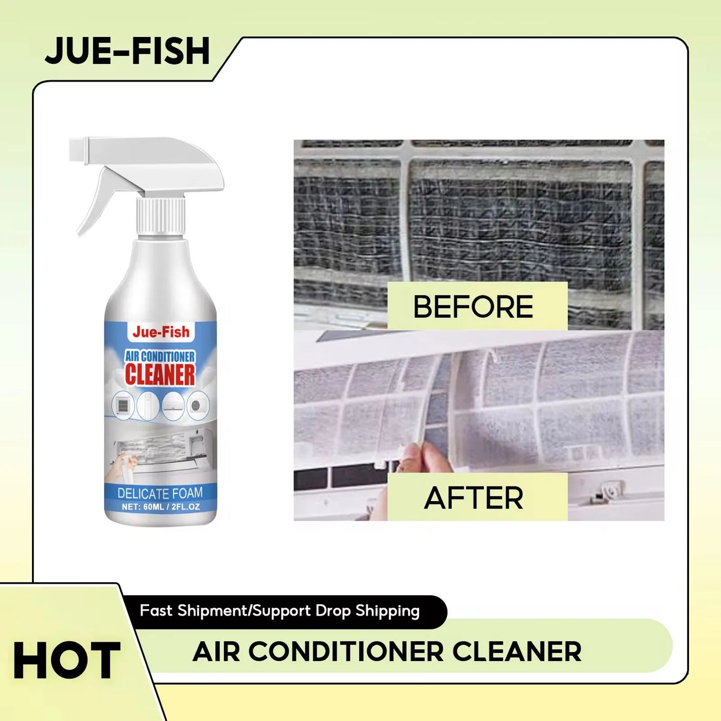 Air Conditioner Cleaner Foam Spray Deodorizer for Coils and Fans Powerful Dirt Removal and Odor Elimination