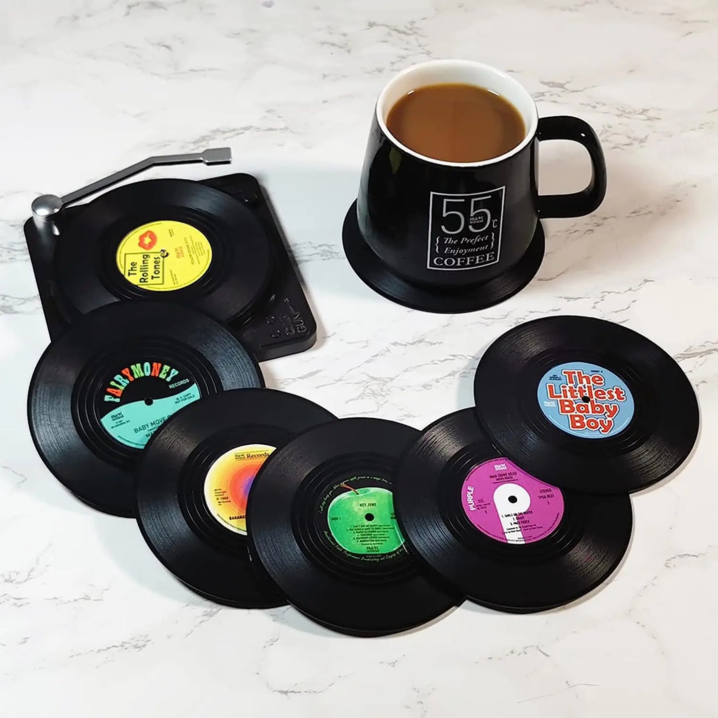Retro Vinyl Record Coasters Set - Heat Resistant Anti Slip Drink Mats for Home Decor - Available in 6 4 2 Pieces