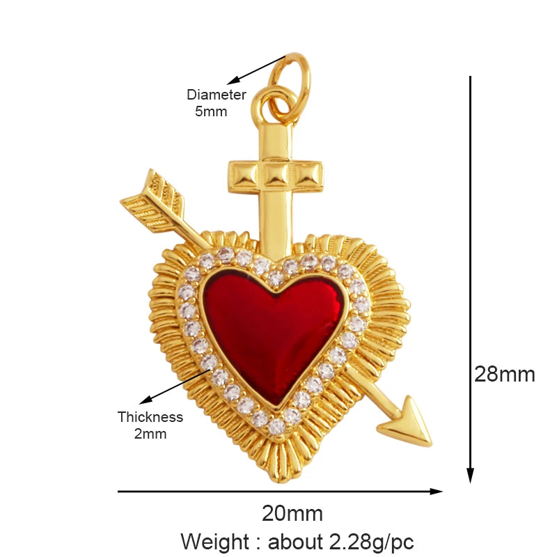 New Sacred Red Heart Charm Pendant 18K Gold Plated Zircon