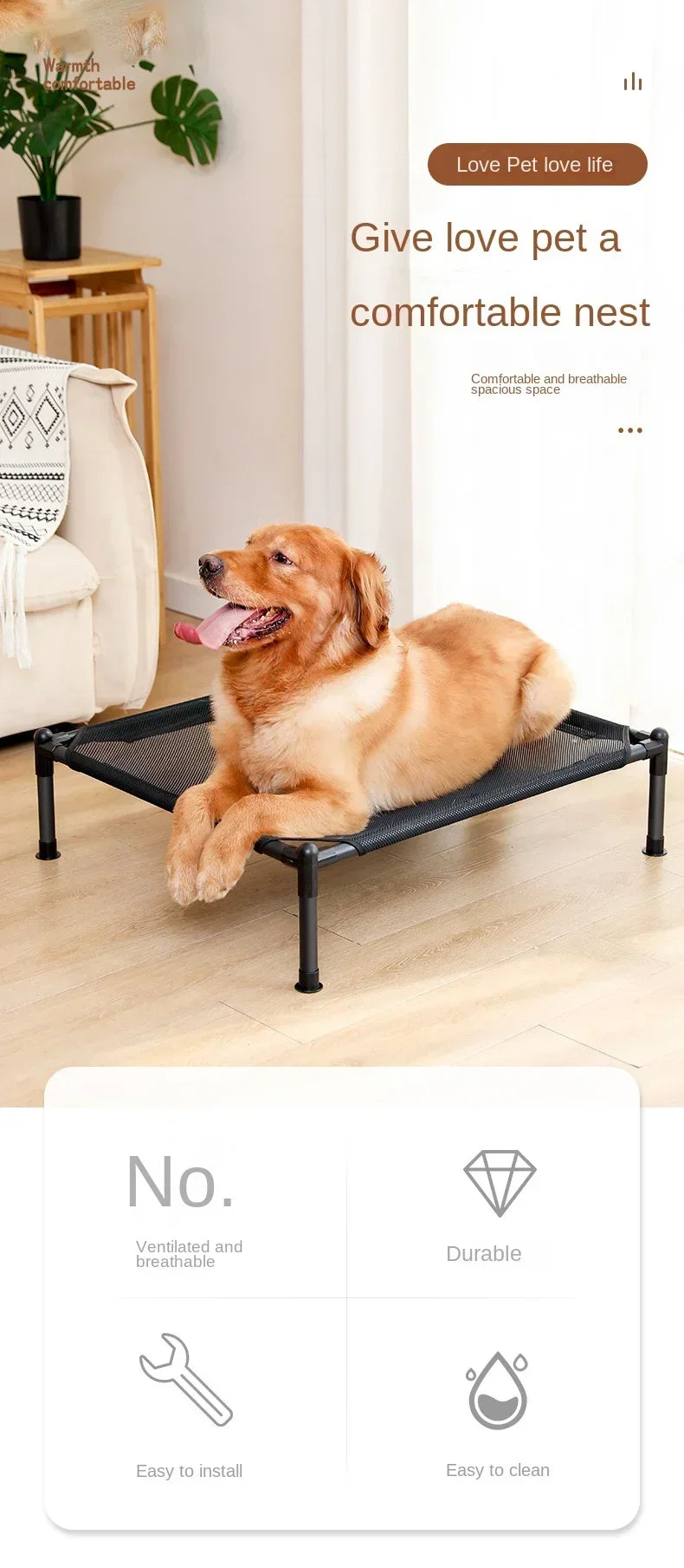 Elevated Pet Bed for Dogs and Cats Portable Folding Camping Bed Removable Washable Design for All Seasons Cozy Pet Kennel and Puppy Bed