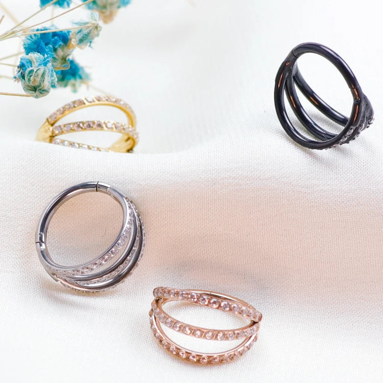 F136 Titanium 3 Layers Nose Rings and Ear Cuff Jewelry