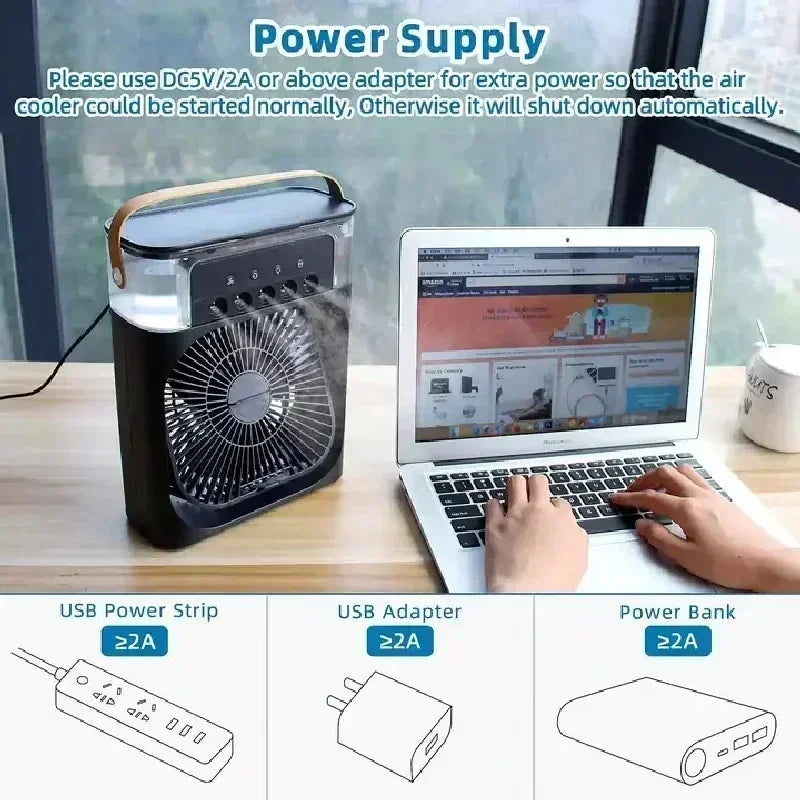 Portable Humidifier Fan 3 In 1 USB Air Conditioner LED Light
