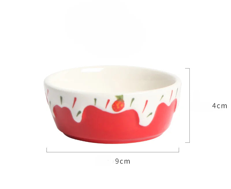 Hamster Food Bowl Ceramic Bowl Thick and Anti Rollover Strawberry Rabbit Bowl Bathroom and Toilet Dual-use Golden Bear Supplies