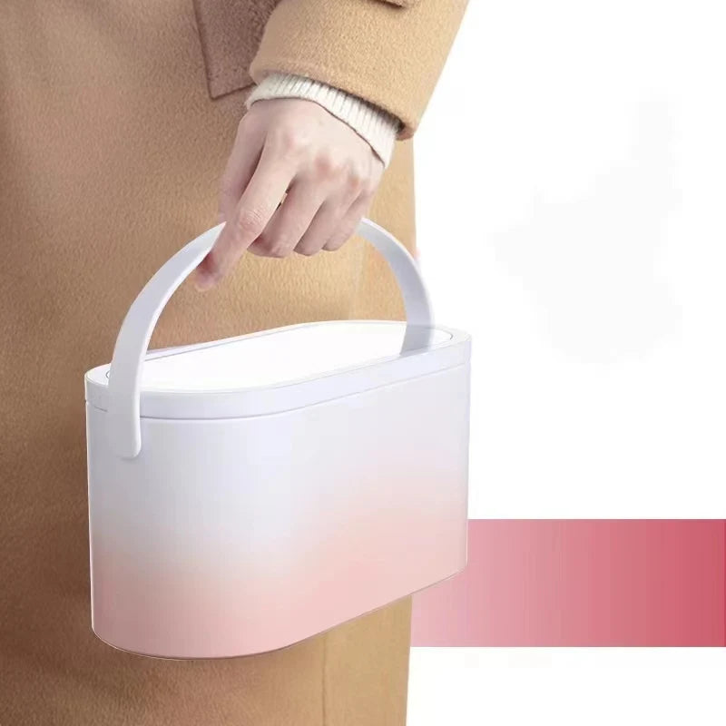 Portable Makeup Organizer Box with LED Light Mirror Travel Cosmetic Storage Case