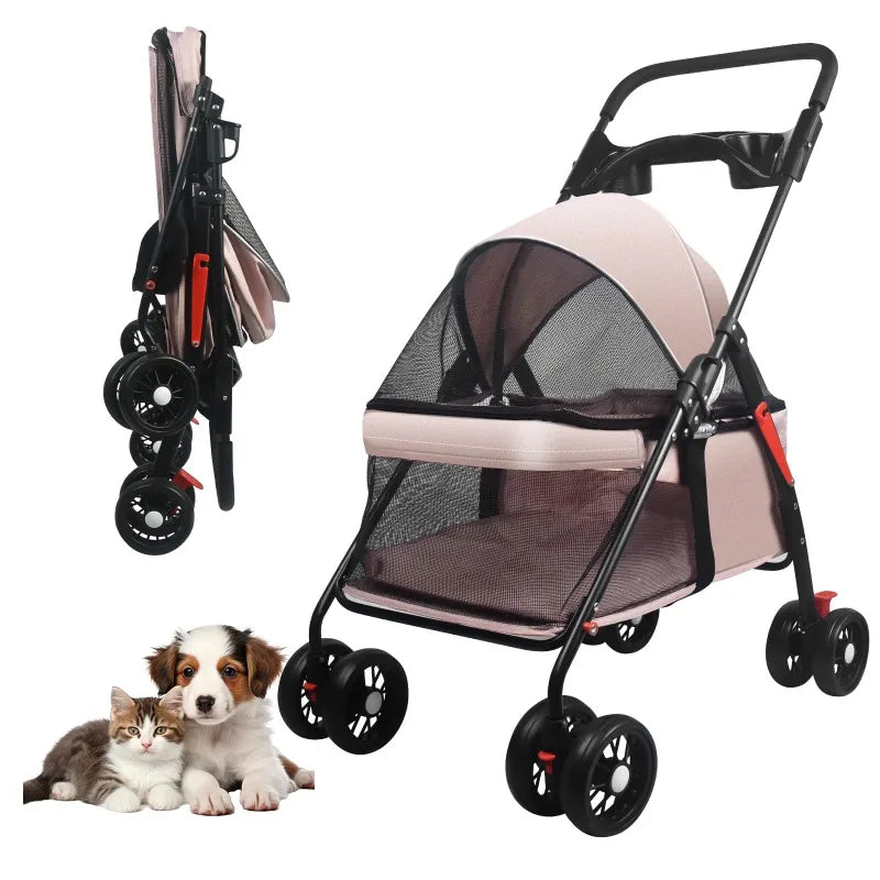 Pet Dog And Cat Stroller with Foldable Dog And Cat Cage Jogging Stroller With Cup Holder Suitable Small And Medium Dogs and Cats