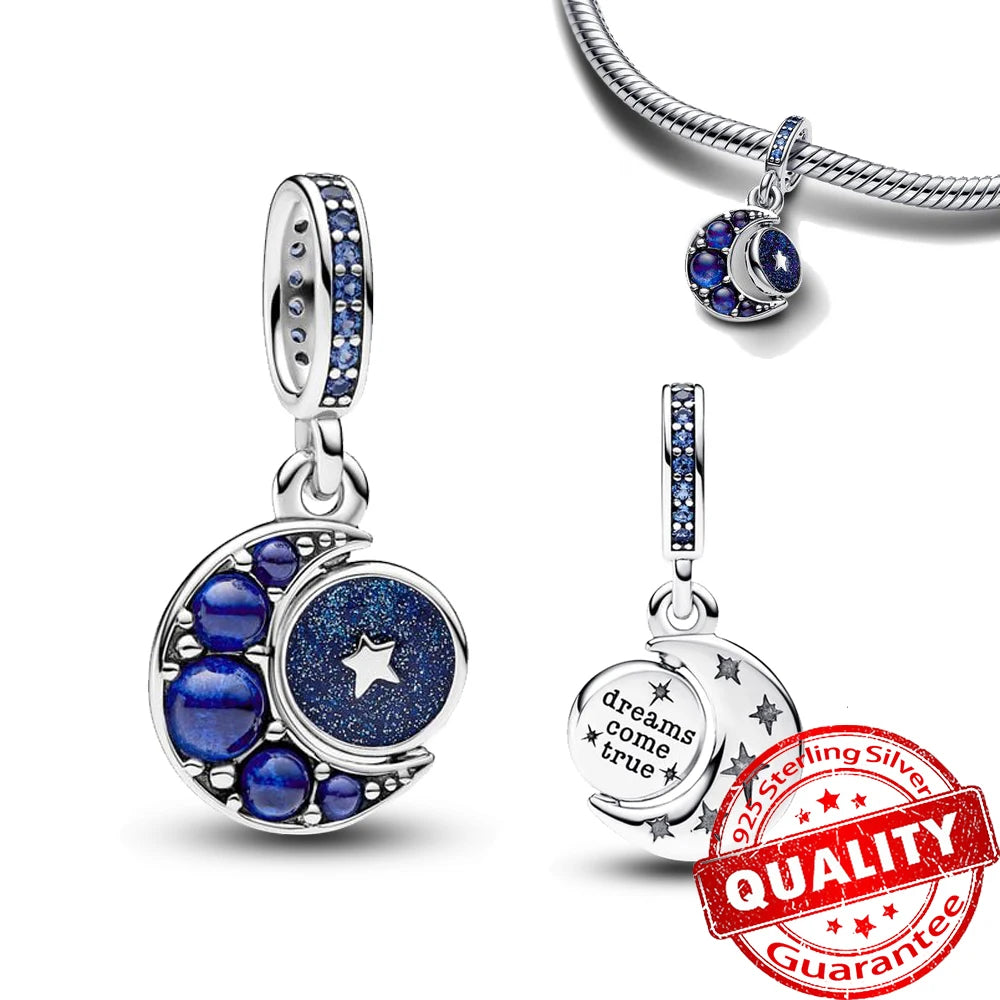 Authentic 925 Sterling Silver Charm Sparkling Star Moon Sun Pendant Jewelry Gift