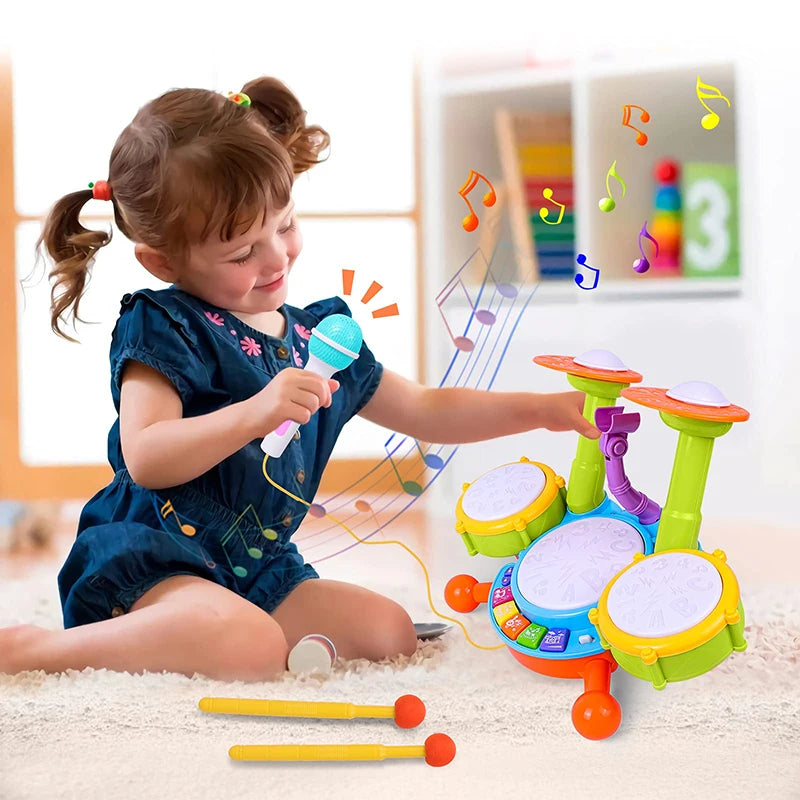 Kids Drum Set for Toddlers Ages 1 to 3 Musical Educational Instrument with Microphone Ideal for Learning Activities and Gift
