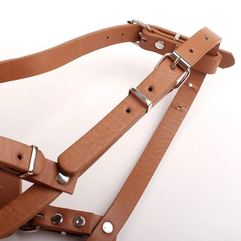 Breathable Adjustable Leather Dog Muzzle and Collar Set for Bulldogs and Pitbulls Anti-Bite Training Accessory