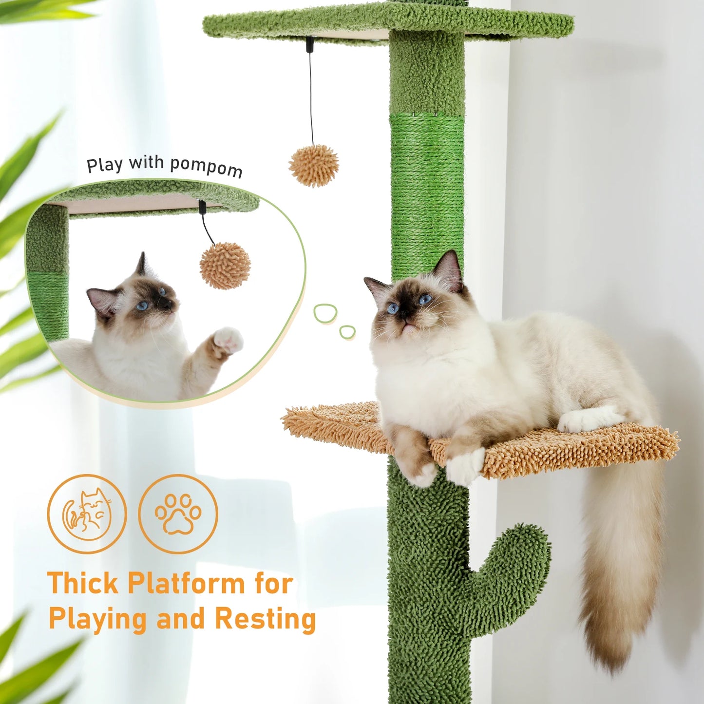Cat Tree 5-Tier Floor to Ceiling Cat Tower Cactus Design