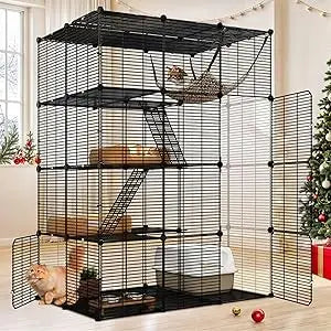 YITAHOME 4-Tier Indoor Cat Cage: Large Enclosure with Hammock DIY Metal Playpen for Small Pets, Puppies, Guinea Pigs, Ferrets, H