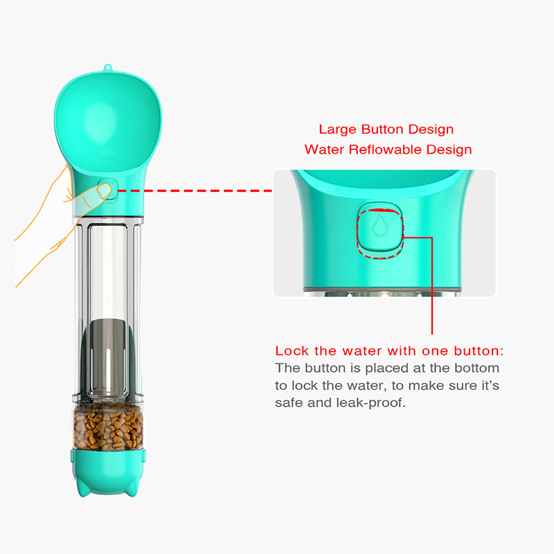3 In 1 Portable Pet Dog Water Bottle Food Feeder Dispenser