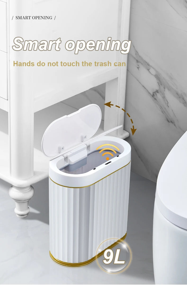 Automatic Sensor Trash Can 7L 9L Stylish Roman Striped Design Hands-Free Induction Garbage Bin for Kitchen and Bathroom