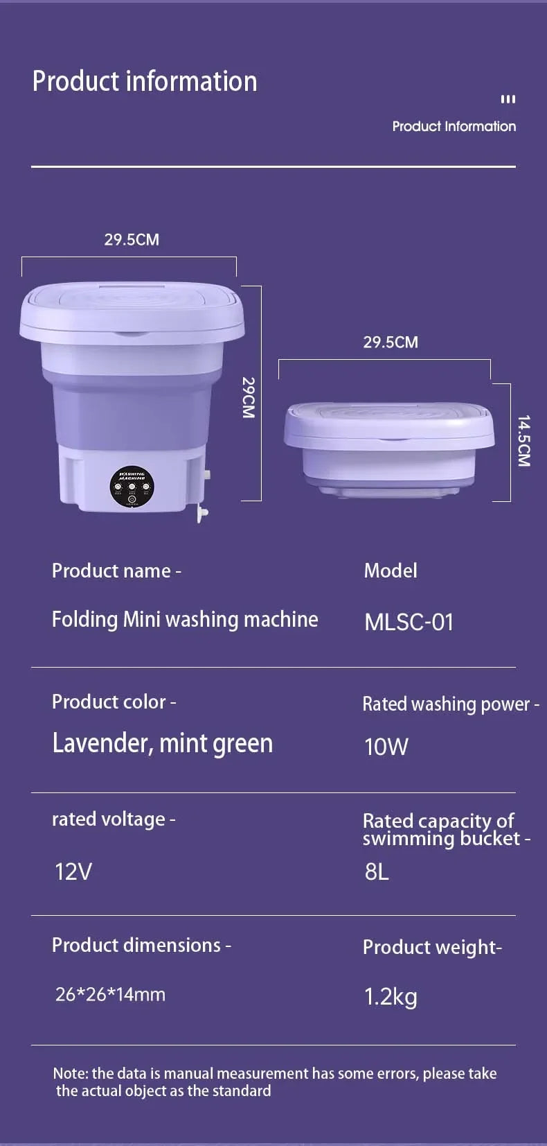 8L Foldable Washing Machine Mini Travel Washer With Drying
