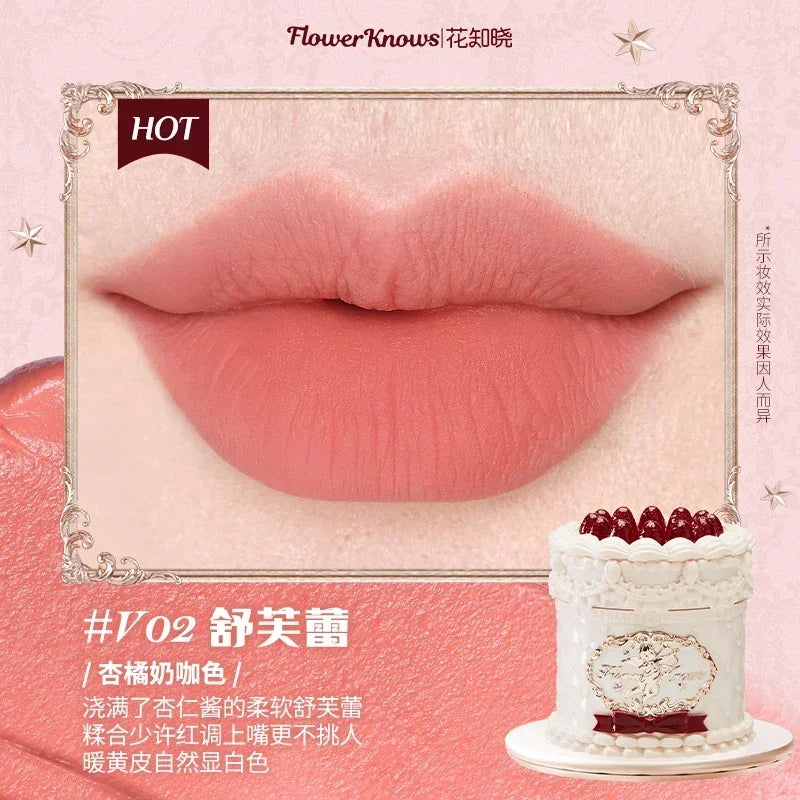 Flowerknows Strawberry Cupid Matte Velvet Lipstick Cake Lip Mud Lip Gloss Lip Cream for Women