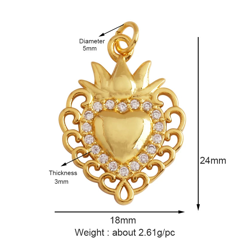 New Sacred Red Heart Charm Pendant 18K Gold Plated Zircon