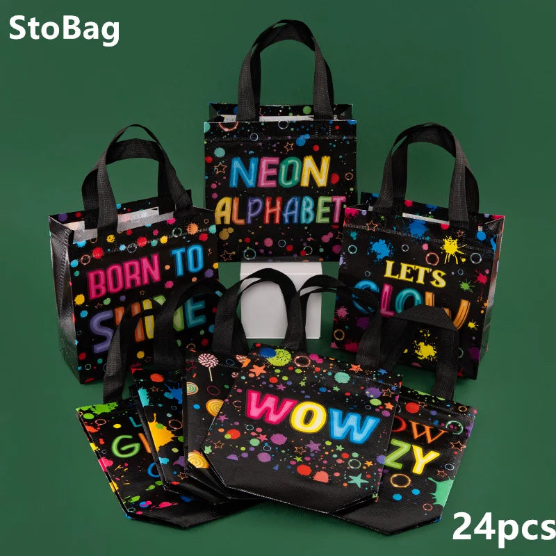 Waterproof Black Non-Woven Fabric Bags Set of 12 or 30 for Clothes Snacks Toys Ideal for Baby Showers Weddings and Party Decorations