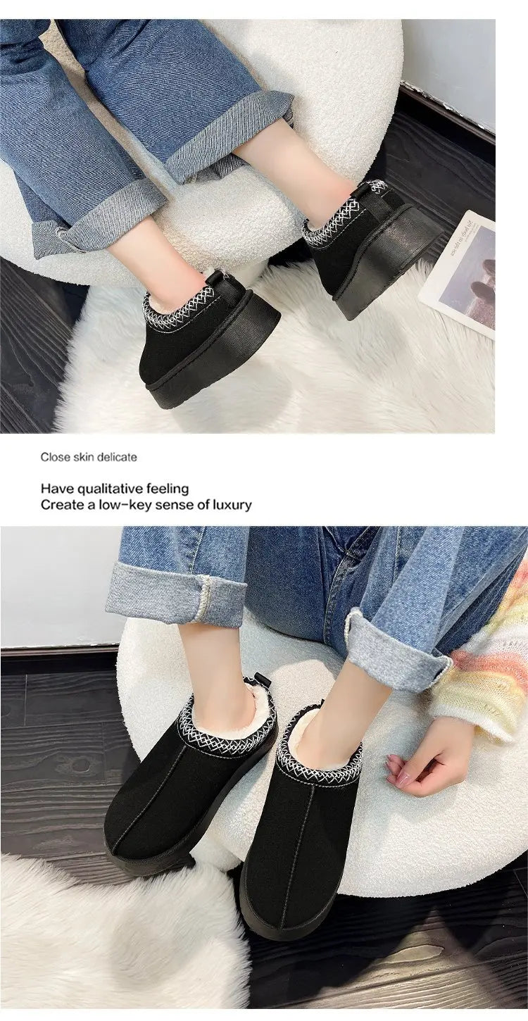 Women's Wool Slippers Warm Sheepskin Platform Shoes 2024