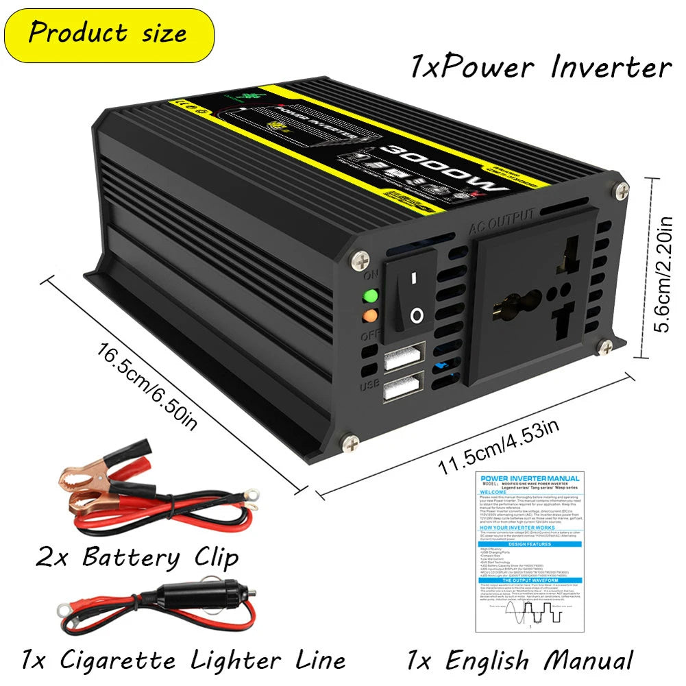 10000W/12000W Car Inverter LCD Display Pure Sine Wave Inverter DC 12V to AC 220V