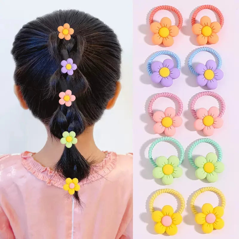 10PCS Cute Cartoon Flower Animal Elastic Hair Bands for Girls