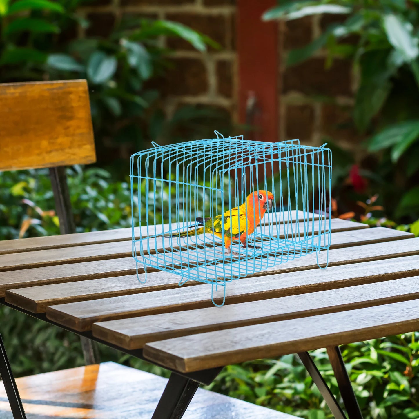 Portable Bird Cage Small Birds Carrying Cage Blue Square Parrot Handcage For Outdoor Lightweight Wire Breathing Carrier Travel