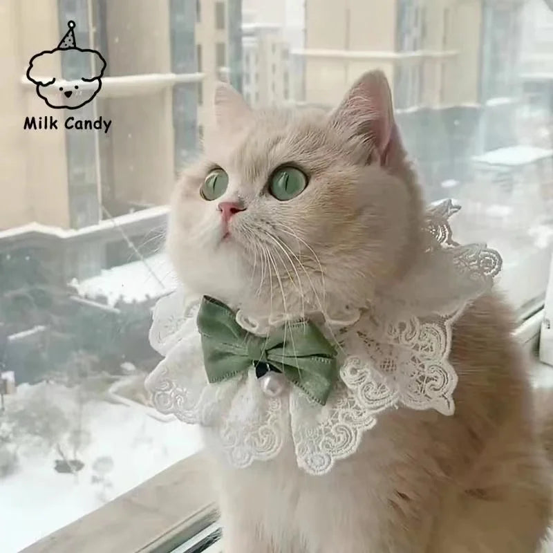 Cute Cat Bow Collar Lace Floral Aesthetic Cats Bowtie Collar Bow Tie Pet Bib for Indoor Cats Kitten and Small Dogs Puppies