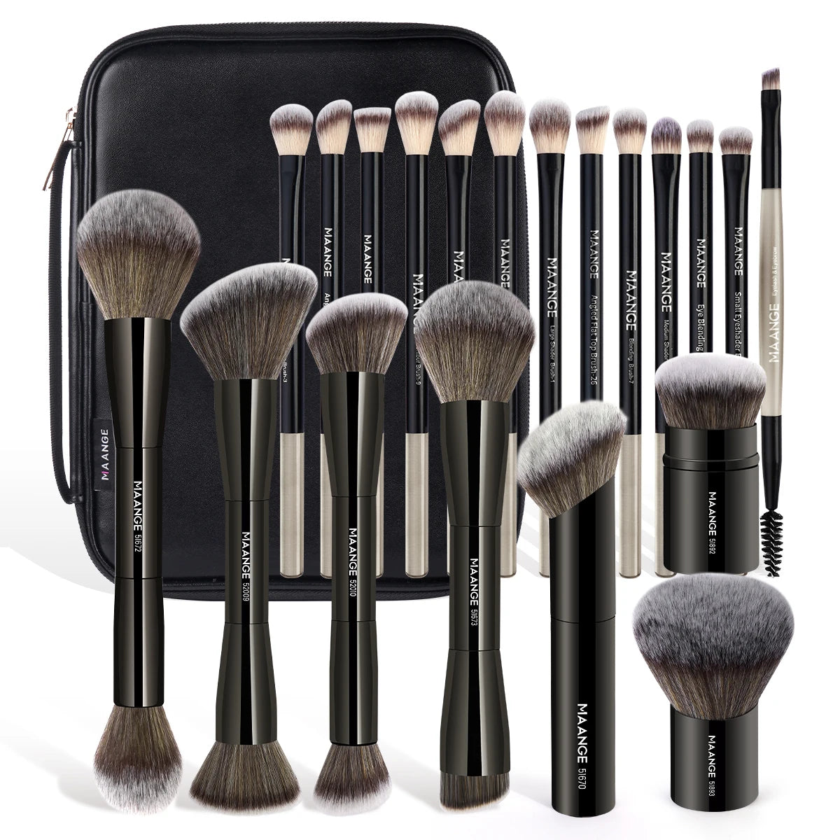 MAANGE 20 Piece Professional Makeup Brush Set with Dual Ended Brushes and Storage Bag