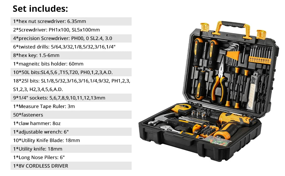 DEKO 126Pcs Power Tool Combo Kit with 8V Cordless Drill