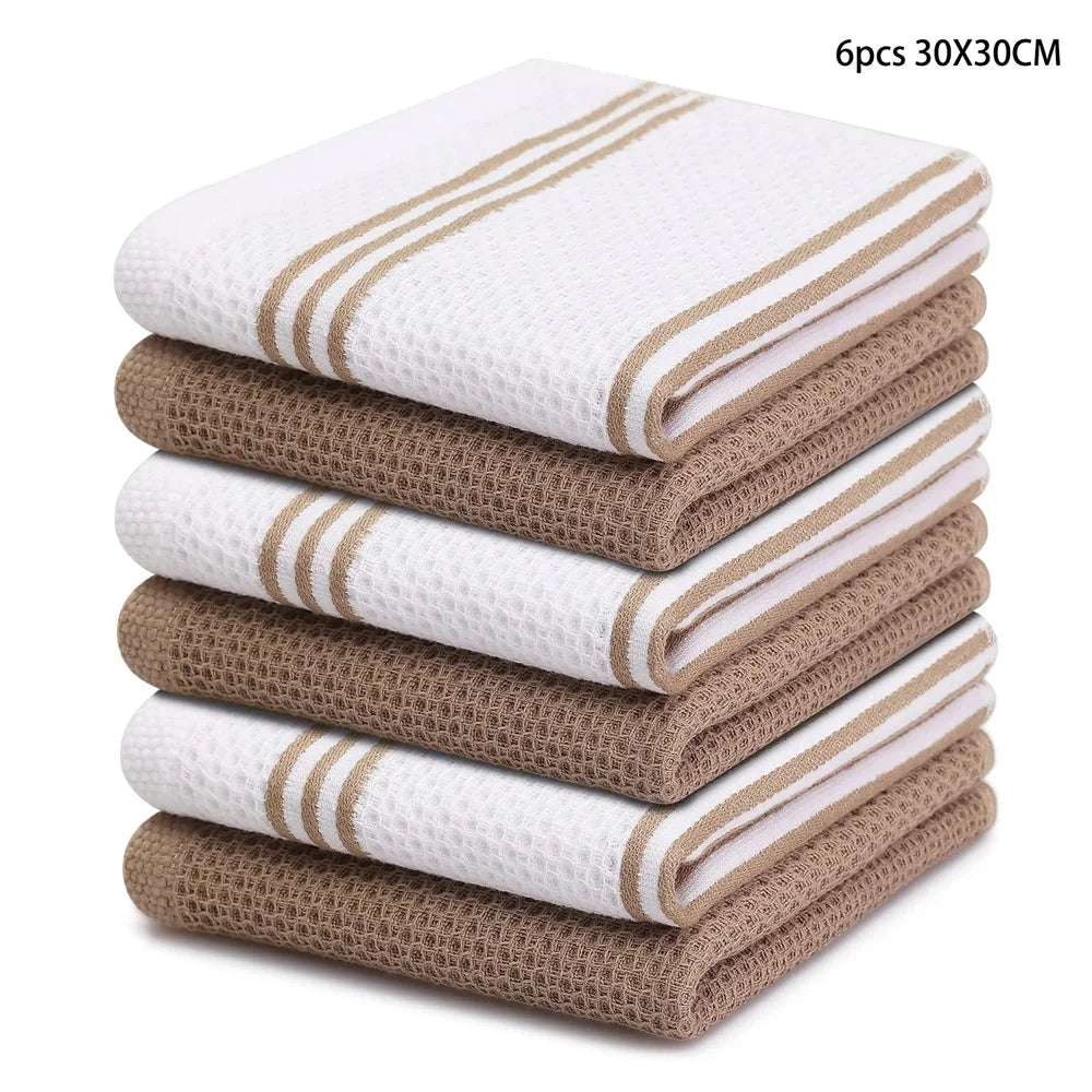 Olanly Cotton Kitchen Towels Set of 4 or 6 Absorbent Waffle Weave Dishcloths Soft and Durable for Home Cleaning