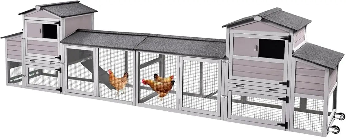 Gutinneen Chicken Coop Mobile Hen House on Wheels Large Chicken House with Run Outdoor Poultry Cage Waterproof Roof Duck Coop,Co