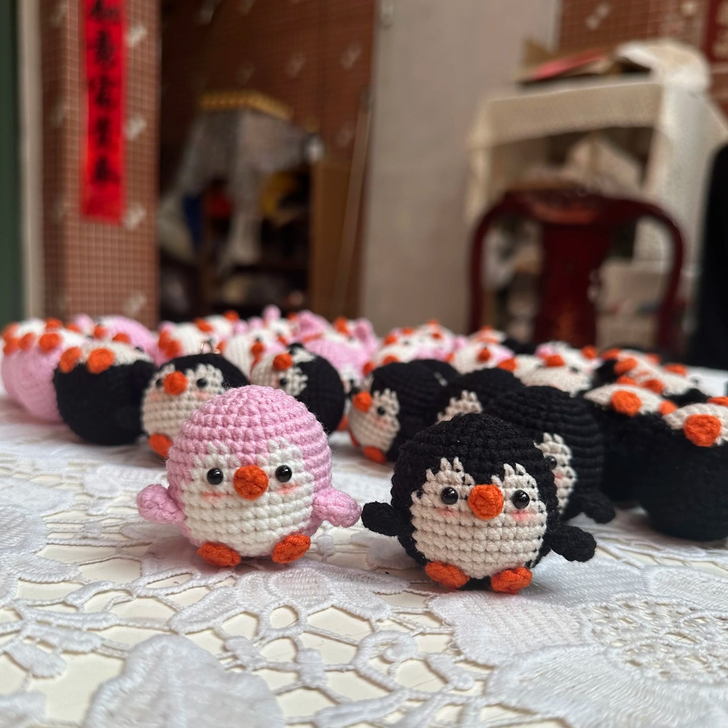 Handmade Cute Cotton Wool Penguin Doll Crochet Keychain