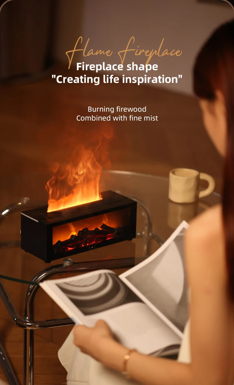 Creative Fireplace Air Humidifier Auto-Off Aroma Diffuser with LED Light and Remote Control