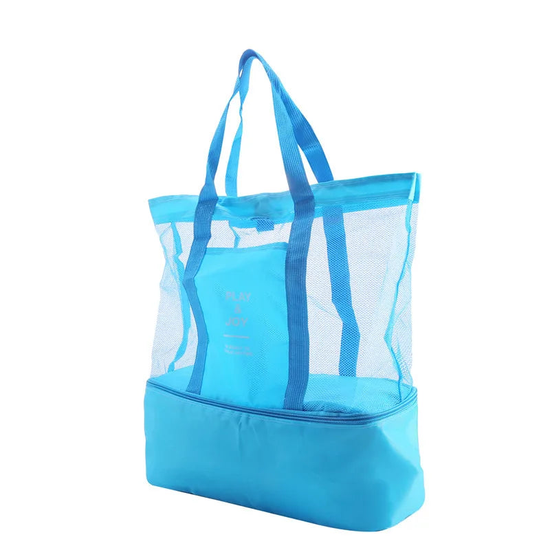 Beach & Picnic Mesh Cooler Bag – Transparent Double-Layer Insulated Tote for Women, Travel & Swim Gear