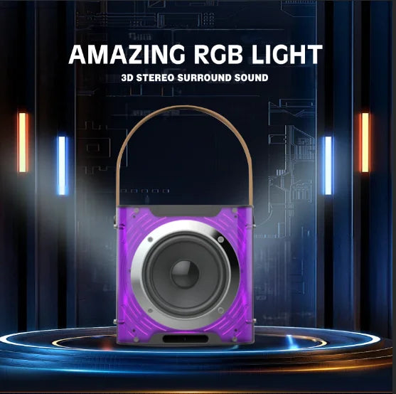 High Power Karaoke Bluetooth Speaker with 360 Stereo Surround Sound and RGB Rhythm Lights Wireless Subwoofer and Dual Microphones