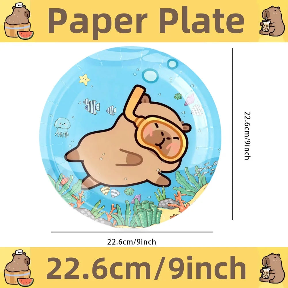 Capybara Birthday Decorations Balloons Cute Tableware Set